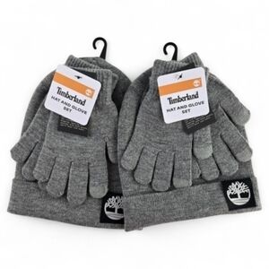 NWT Lot of 2 Timberland Youth Boys Grey Beanie & Touchscreen Glove Sets 4-7